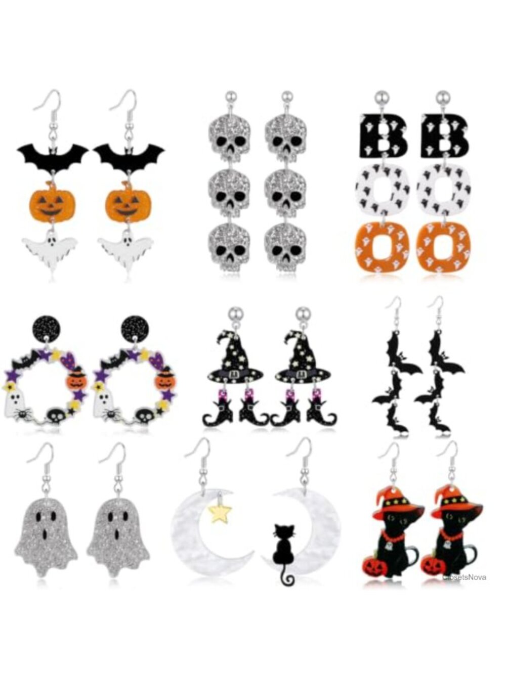 9 Pair Halloween Dangle Earrings Acrylic Stainless Steel Hooks